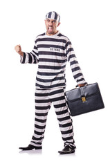 Convict criminal in striped uniform