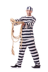 Convict criminal in striped uniform