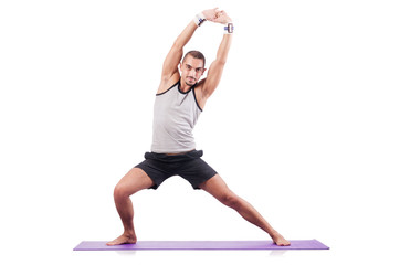 Man doing exercises on white