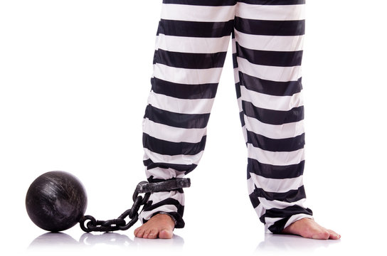 Convict criminal in striped uniform