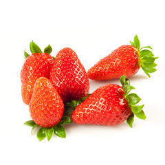 Strawberries with leaves. Isolated on a white background.