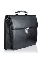 Black leather briefcase isolated on the white