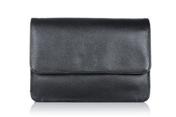 Fototapeta premium Black leather briefcase isolated on the white