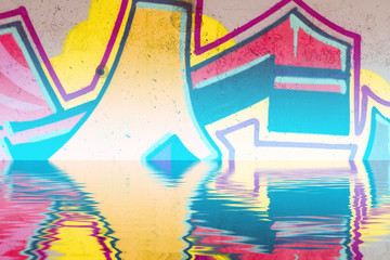 Fototapeta premium Abstract colorful graffiti reflection in the water