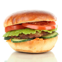 Big and tasty hamburger isolated on white