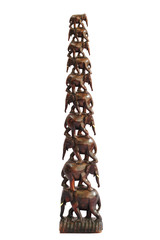 Ten wood carved Elephant isolate on white background (Thailand)