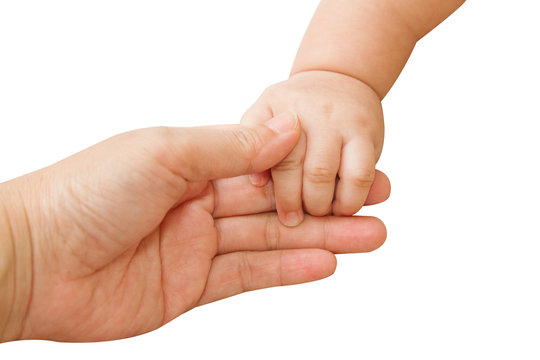 baby hand holding mother hand together,touch of happiness