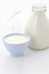 Obraz na płótnie Canvas milk bottle and plain yogurt