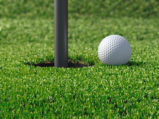 3d Golf ball close to the hole