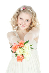 Beautiful blond girl with flowers