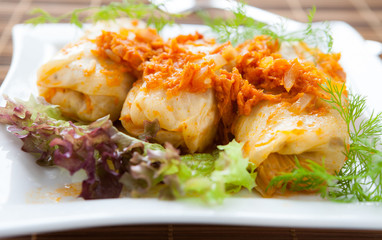 stuffed cabbage with carrot sauce
