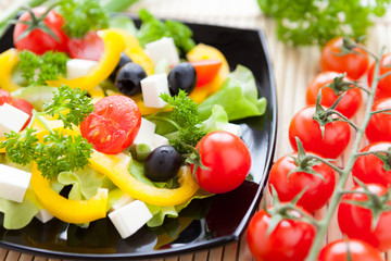 vegetable salad with cherry tomatoes and tomato branch