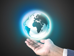 Business man showing a glow world