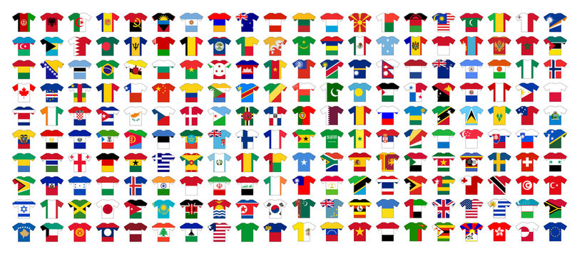FLAGS OF THE WORLD JERSEYS (football soccer cup sport icons set)