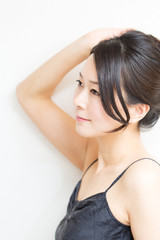 Beautiful asian woman on white background