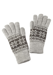 Grey knitted winter gloves isolated on white background