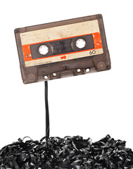 Audio tape cassette with subtracted out tape