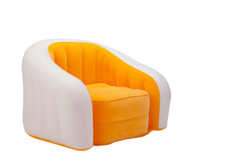 Inflatable orange color armchair isolated on white  background