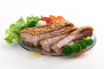 Fried crispy pork served with vegetable