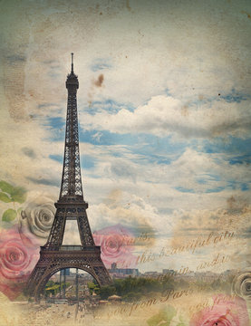 Old card with Paris