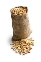 wooden pellets in jute sack