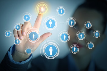 Image of female touching icon of social network