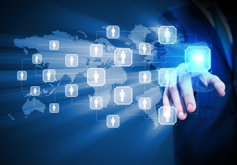 Image of male touching icon of social network