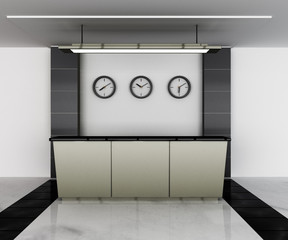 the hotel and office lobby with a reception desk