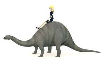 Obraz premium 3d render of cartoon character on brontosaurus