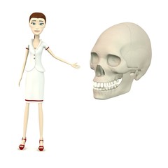 3d render of cartoon character with female skull