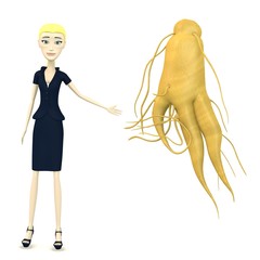 3d render of cartoon character with ginseng root