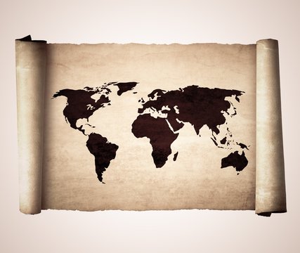 Old vintage scroll with the world map