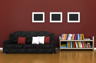 Living room with library