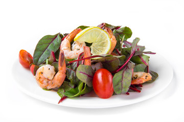 Salad with shimp, tomato and chard