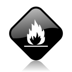 flames black square glossy internet icon