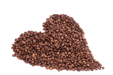 Coffee beans in a form of heart. Coffee break concept.
