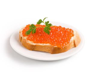 bread with red caviar