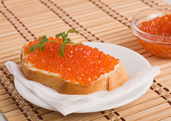 bread with red caviar