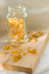 candied ginger in glass