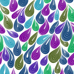 Seamless hand drawn pattern with blue rain drops