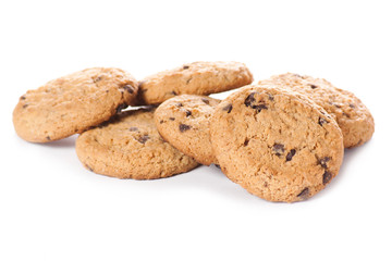 Chocolate chip cookies isolated on white background.