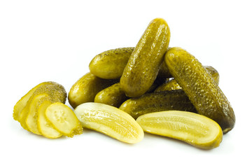 pickled cucumbers. Gherkins on a white background