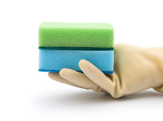 holding two double side cleaning sponges