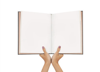 gesture of woman hand open the blank book