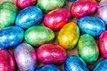 Fototapeta na wymiar Foil wrapped chocolate Easter eggs
