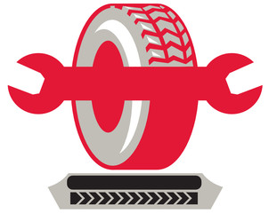 Tire With Spanner Wrench Retro