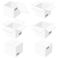 Six boxes, isolated on white background. Vector illustration.