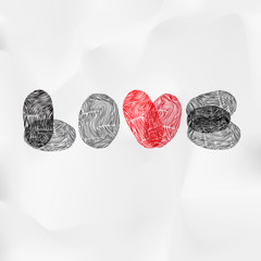 Word Love written with fingerprint, vector Eps10 image.