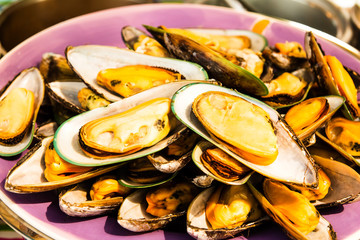 closeup of mussel grill on the plate