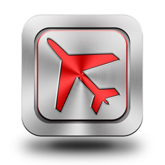 Airplain aluminum glossy icon, button - obrazy, fototapety, plakaty